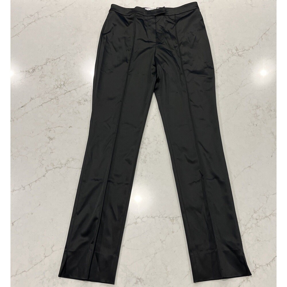 St John Evening Trouser Dress Pants Formal Womens Sz 10 Black Satin Shiny